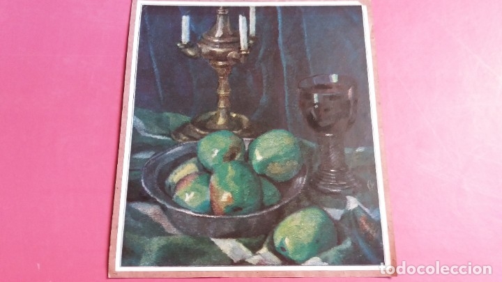 Arte: Recorte antiguo sobre cartone a modo Postal. Bodeg&oacute;n - Foto 2