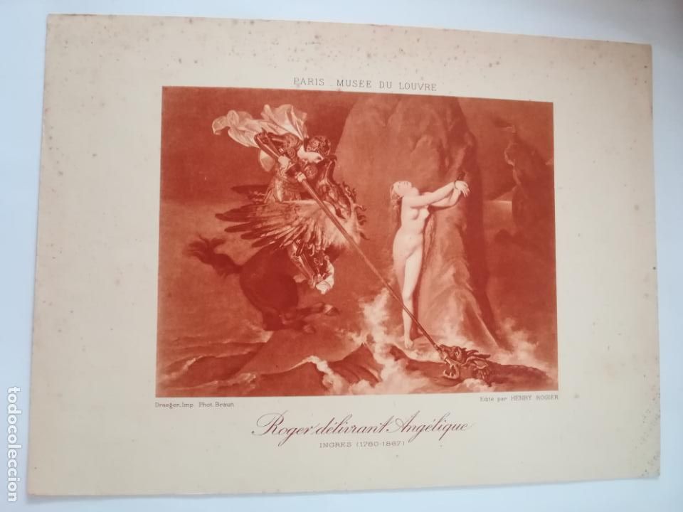 Art: LAMINA SERIGRAFIA. 23 X 17CM. A&Ntilde;OS 20. MUSEE DU LOUVRE. ROGER DELIVRANT ANGELIQUE.