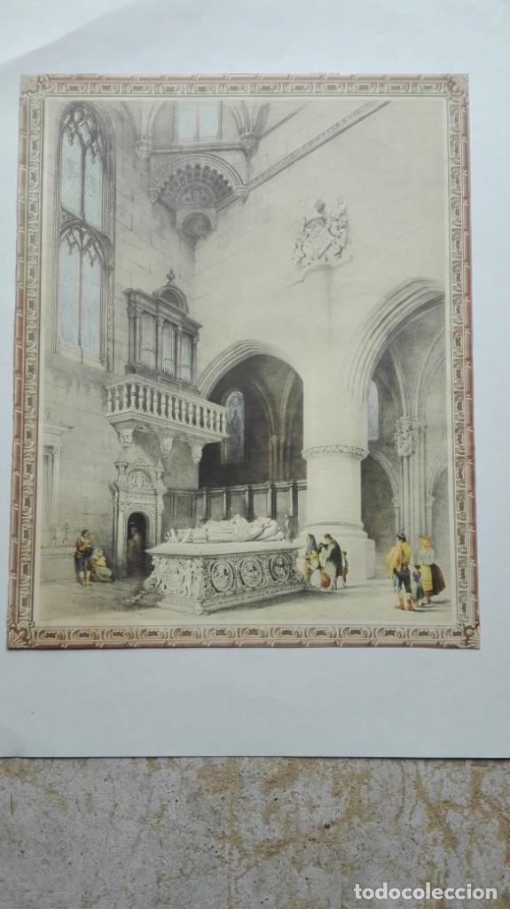 Kunst: L&aacute;mina antigua del interior de una catedral con sepulcro