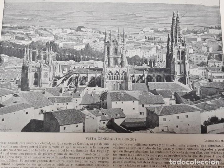 Arte: LAMINA ILUSTRACION IBERICA FI XIX. VISTA GENERAL DE BURGOS.