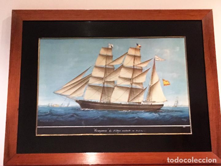 Art: L&aacute;mina enmarcada de la Corbeta Concepci&oacute;n, construida en 1867 - Museo Mar&iacute;timo Barcelona