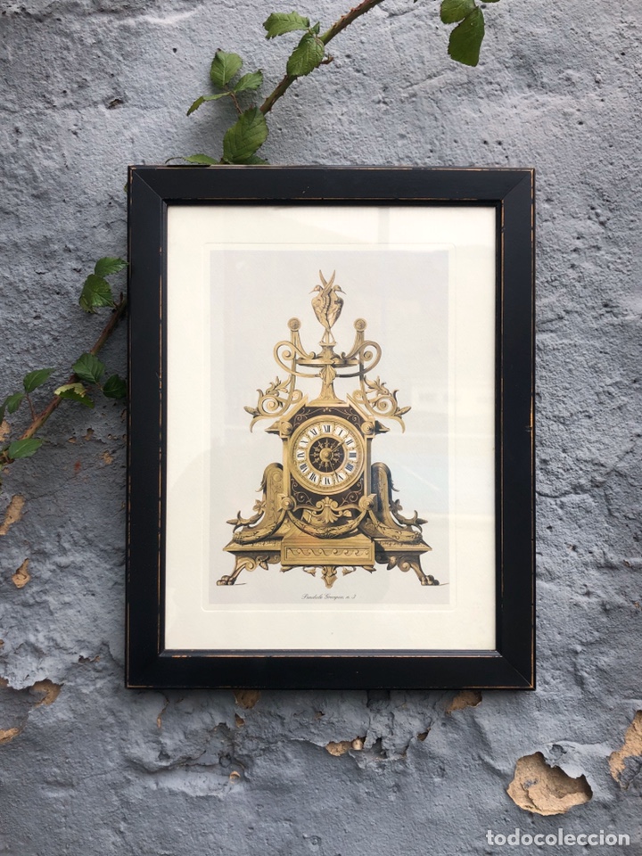 Arte: Espectacular L&aacute;mina Reloj Grecque n3. Cristal, madera color negro.