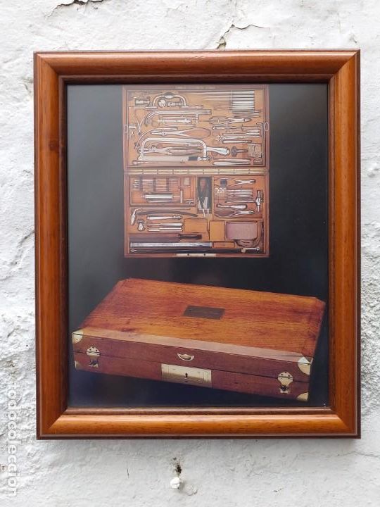 Arte: Instrumental m&eacute;dico antiguo lamina enmarcada 37x31 cm