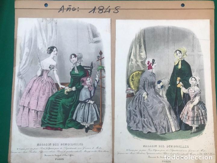 Art: AT50-ANTIGUA 2 LAMINAS DE DOS DAMAS Y UNA NI&Ntilde;A DE EPOCA MAGASIN DES DEMOISELLES DE 1.844