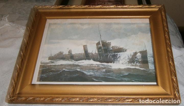 Art: lamina de un barco de guerra enmarcado a&ntilde;os 50