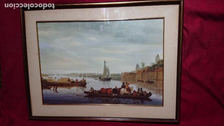Art: LAMINA EN CUADRO DEL PINTOR SALOMON VAN RUYSDAEL IMAGEN BARCAS CERCA DE NIMWEGEN