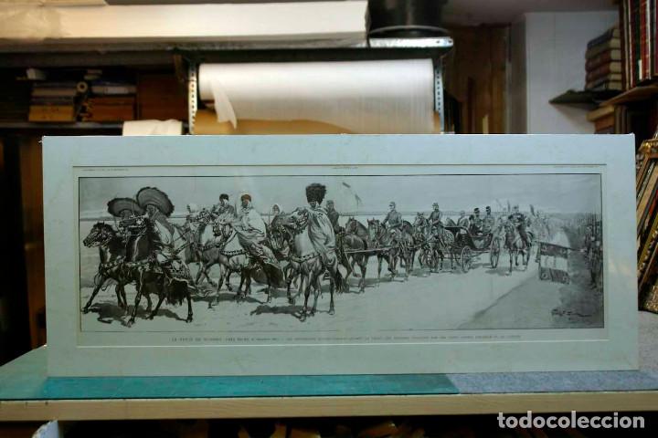 Art: Revista a las tropas Illustration 1901 Plancha gran formato Montaje Passepartout
