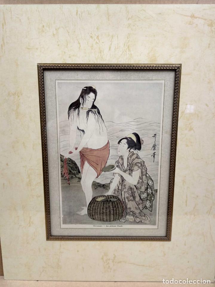 Arte: Las pescadoras de Outamaro Plancha Illustration Noel 1929. Montaje passepartout.