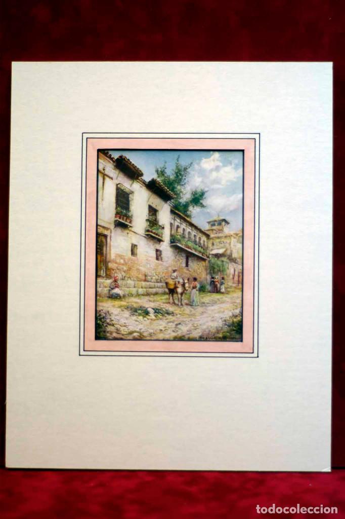 Arte: Cuesta del Pescado Granada Trevor Haddon plancha 1908 montaje passepartout
