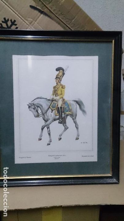 Art: L&aacute;mina militar alemana antigua enmarcada