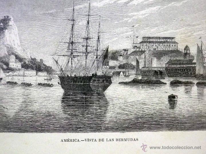 Art: LAMINA ANTIGUA, AMERICA , VISTA DE LAS BERMUDAS