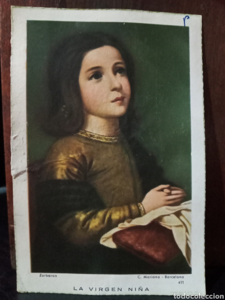 Kunst: LA VIRGEN NI&Ntilde;A.Zurbaran.Antigua estampa religiosa.