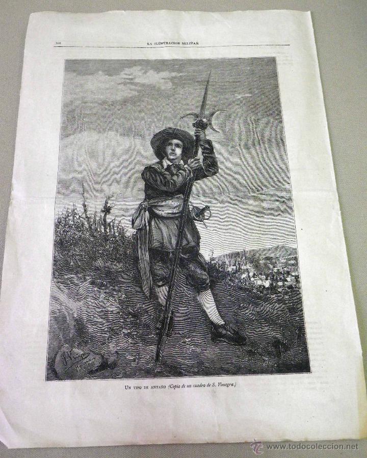 Arte: ANTIGUA LAMINA, UN TIPO DE ANTA&Ntilde;O, LA ILUSTRACION MILITAR, MEDIDAS: 39 X 28 CM