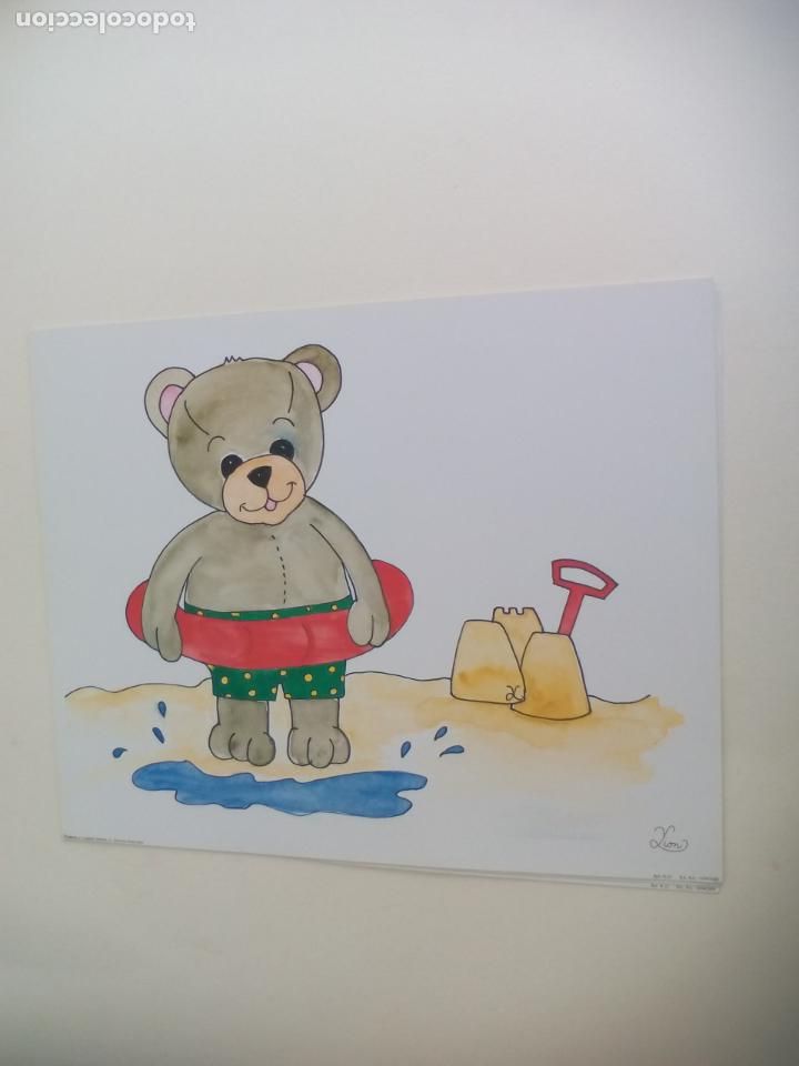 Art: LION. LAMINA INFANTIL OSO OSITO EN LA PLAYA. LAMINAS Y LITOGRAF&Iacute;AS NAVARRA. 2000 . 24 X 30 CM