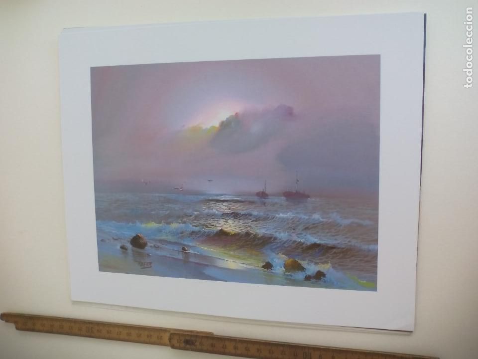 Art: LAMINA. PAISAJE MARINO BARCOS PINTADO POR REFER SERIE GABRIEL N&ordm; 1373 MADE IN SPAIN. 1979 24 X 30 CM