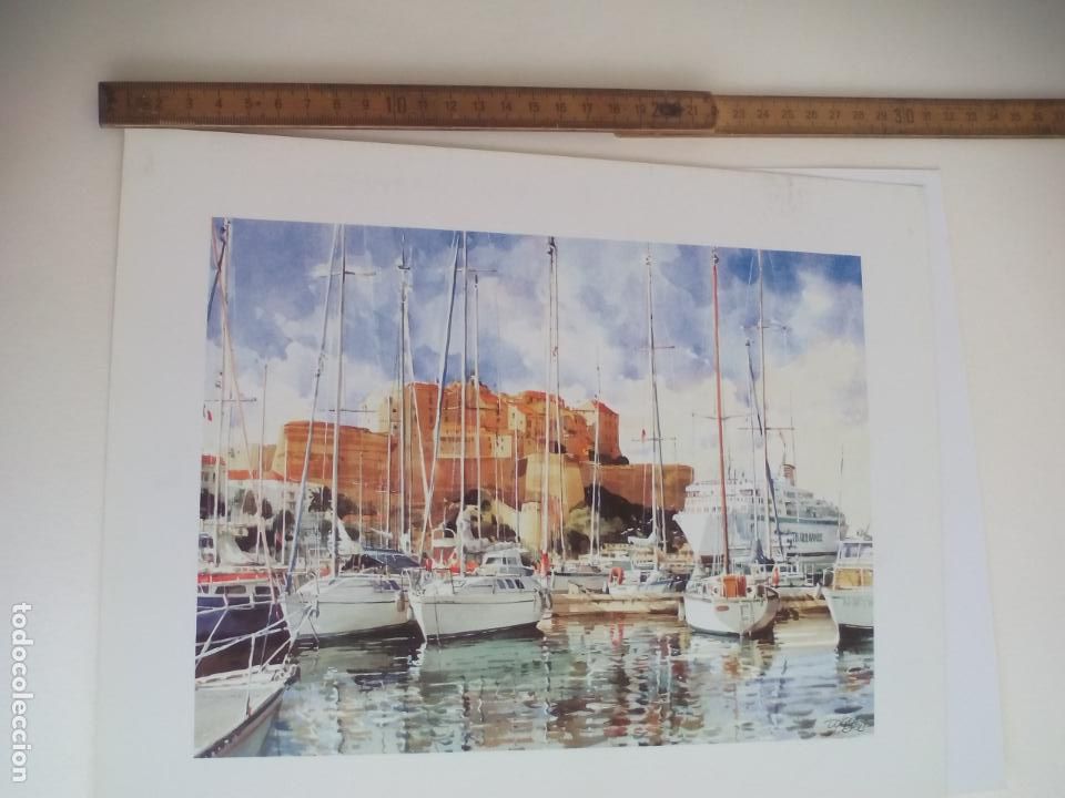 Art: LAMINA. PORTFOLIO BLANC REF TOG-3. FENSINTAL SL. PAISAJE MARINO BARCOS 24 X 30 CM