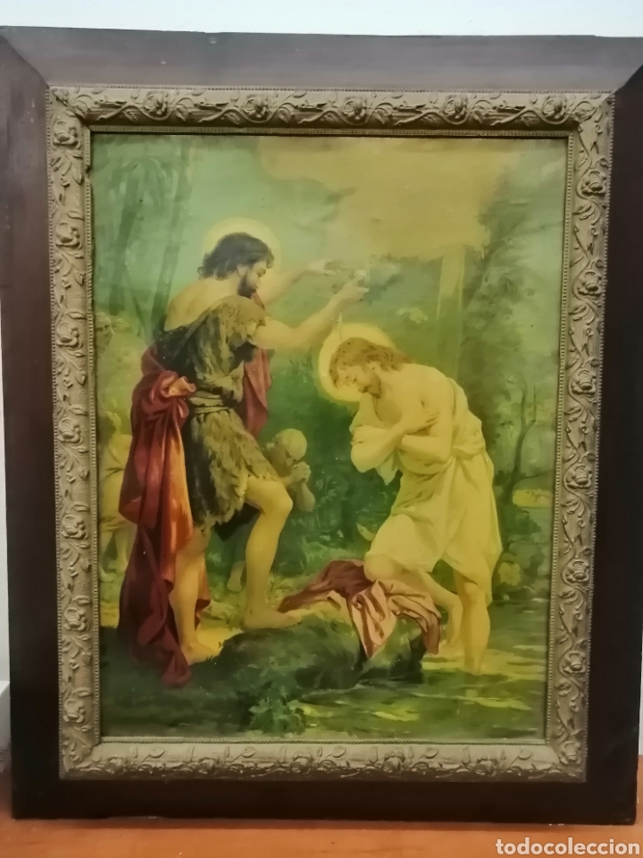 Kunst: Bonito Marco Antiguo con l&aacute;mina Bautismo
