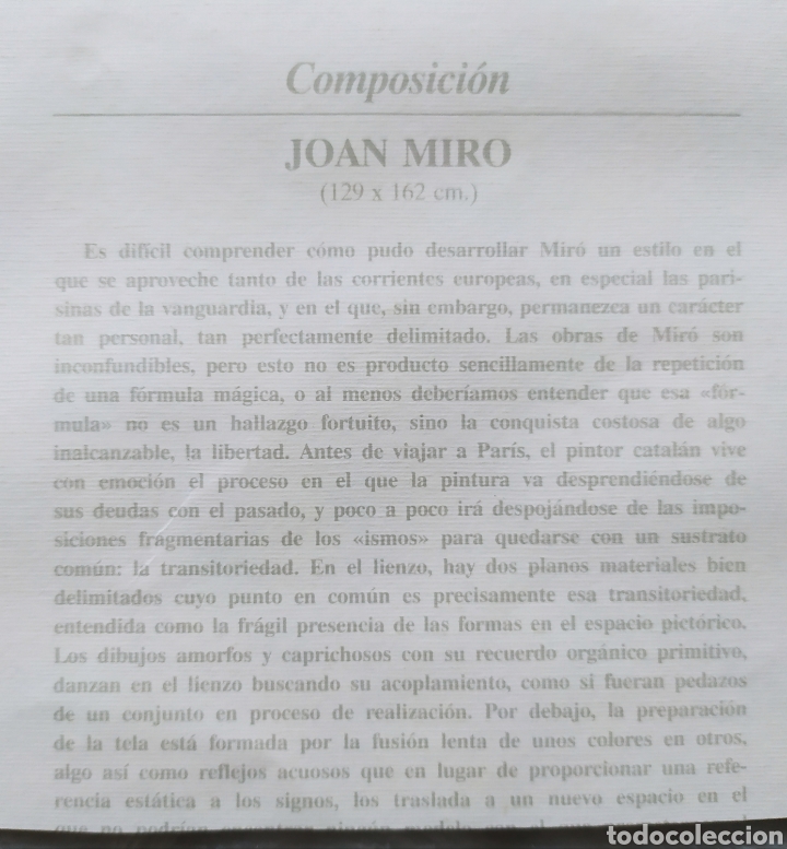 Arte: ★1★L&aacute;mina; COMPOSICION, Joan Mir&oacute;. - Foto 2