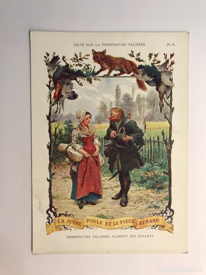 Art: CHROMO LA PHOSPHATINE FALIERES. LA JEUNE POULE ET LE VIEUX RENARD No.4 (h.1920?)