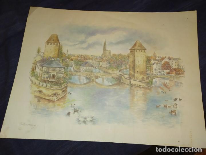 Kunst: LAMINA ACARTONADA ACUARELA STRASBOURG BERNADETTE VOZ