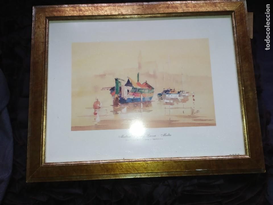 Art: ANTIGUA L&Aacute;MINA MALTESE FISHING LUZZU MALTA DEL ORIGINAL WATERCOLOUR PAINTING J. PACE ROSS UNICA?