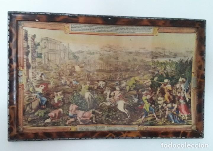 Arte: ANTIGUO CUADRO ACRISTALADO CON LAMINA DE UN TAPIZ - LA CONQUISTA DE TUNEZ -
