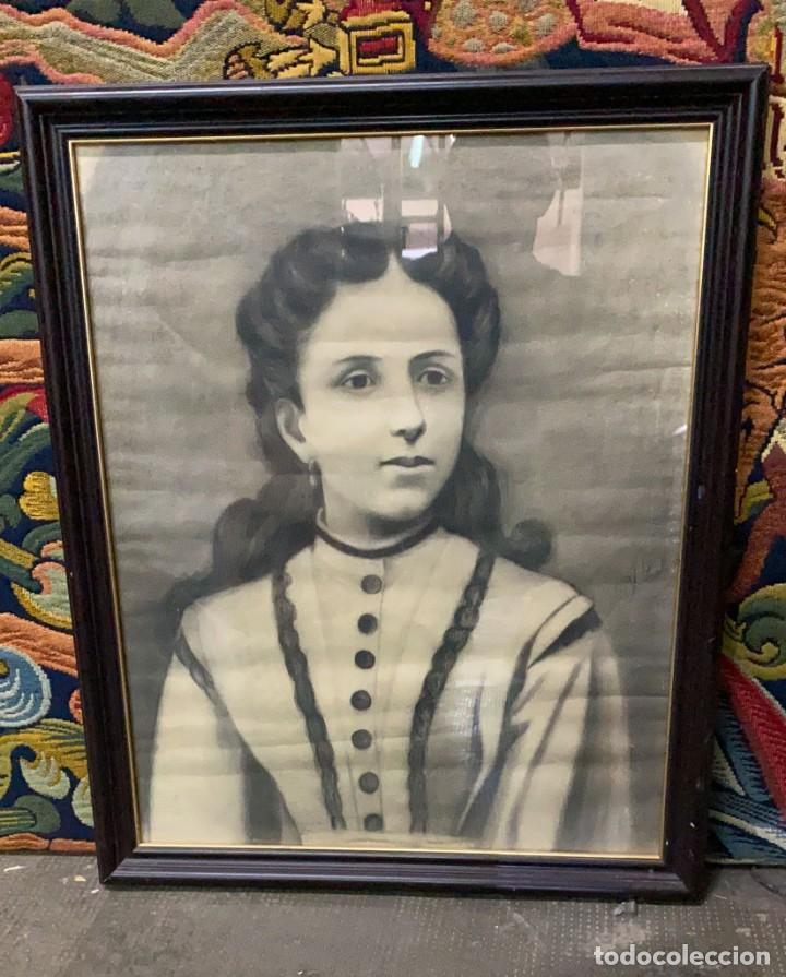 Arte: LAMINA ANTIGUA AL CARBONCILLO DE M. COLON RETRATO DE NI&Ntilde;A DE 64 CMS. DE ALTO X 53 DE LARGO