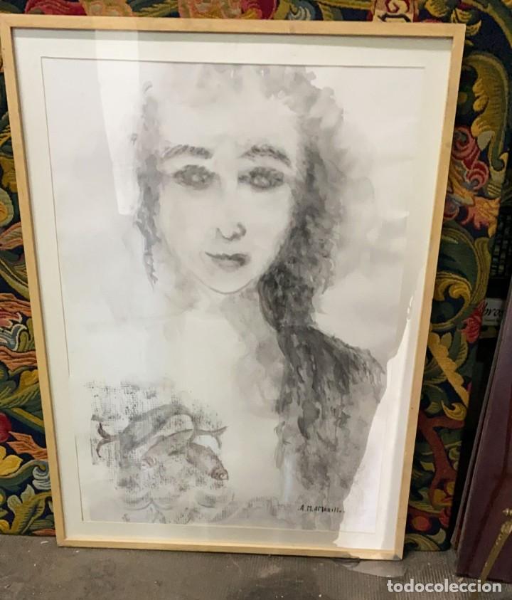 Arte: LAMINA ANTIGUA AL CARBONCILLO DE AMPARO MOLERO RETRATO DE MUJER DE 110 CMS. DE ALTO X 82 DE LARGO