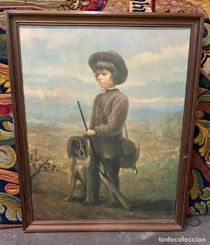 Arte: LAMINA ANTIGUA DE CAZADOR DE 57 CMS. DE LARGO X 69 DE ALTO