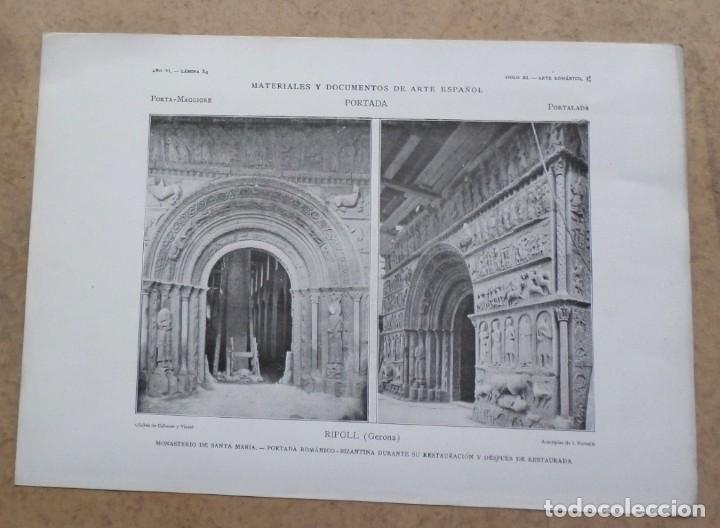 Arte: RIPOLL &ndash; Gerona &ndash; monasterio de Santa Mar&iacute;a portada rom&aacute;nica &ndash; durante la restauraci&oacute;n y despu&eacute;s res