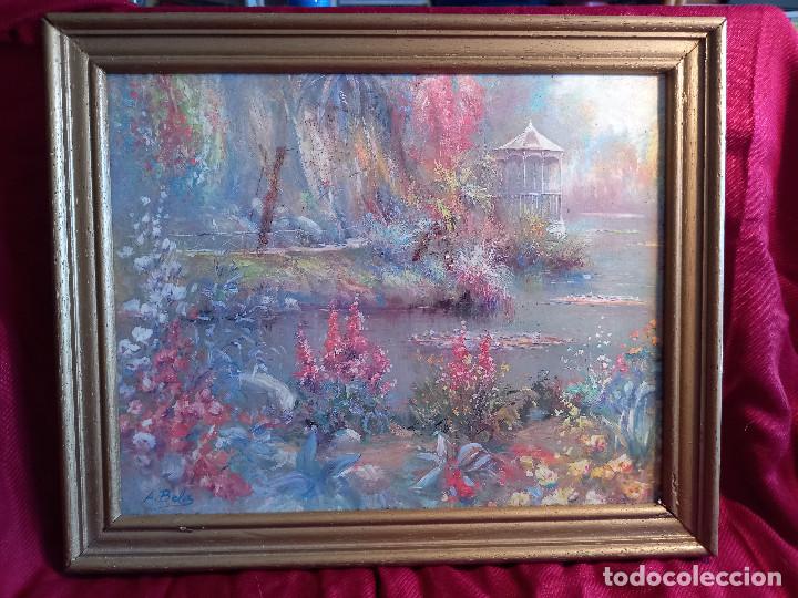 Arte: CUADRO IMITACION OLEO PAISAJE LAGO FIRMADO POR A.BELA