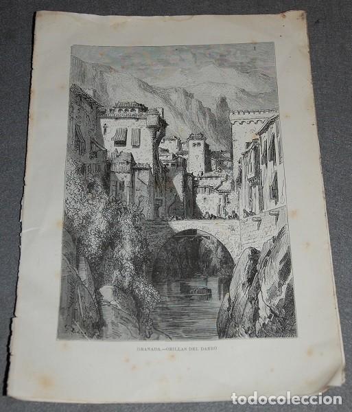 Art: LAMINA GRANADA ORILLAS DEL DARRO 1891 - EMILIO DE MEDRANO - GEOGRAF&Iacute;A UNIVERSAL-03