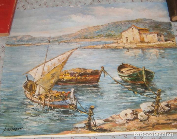 Arte: lamina Barcas del pintor G.Esteban 40 cms de ancho x 32 cms de alto