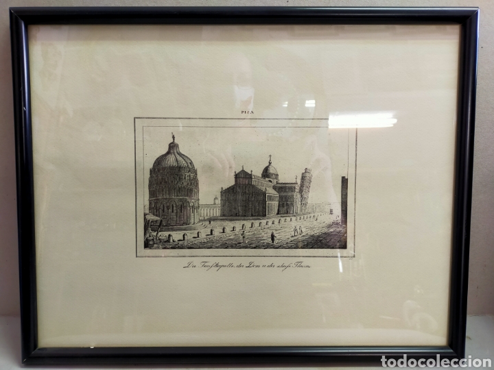 Kunst: LAMINA ANTIGUA DE PISA, EN MARCO DE MADERA NEGRO.