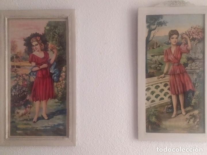 Art: Cuadros laminas antiguas retratos mujer a&ntilde;os 40-50 marcos madera pintados en blanco