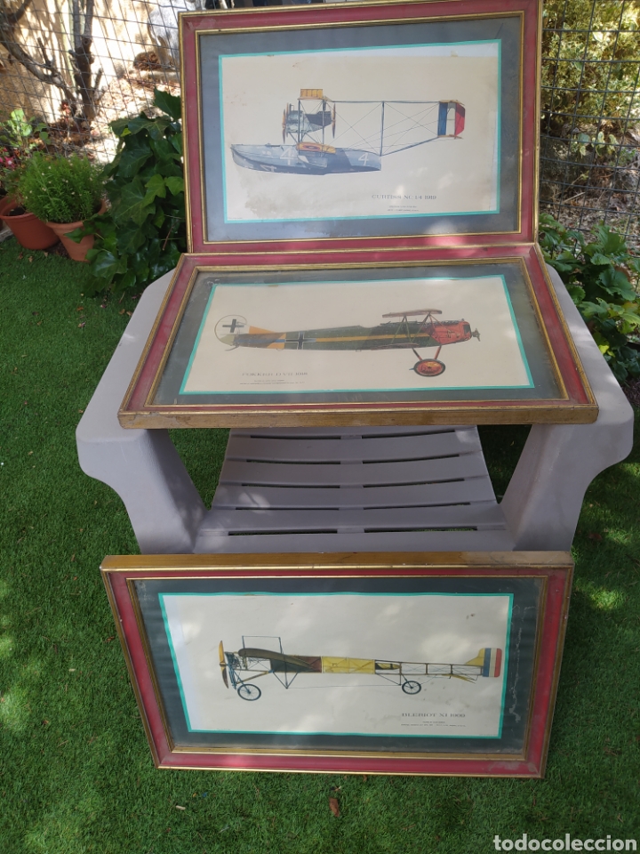 Kunst: Tres cuadros inicio de aviaci&oacute;n a&ntilde;os 60-70 enmarcados