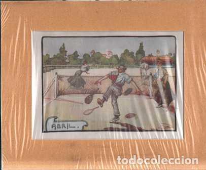 Kunst: LAMINA DE DEPORTES. HUMORISTICA. ABRIL TENIS 35,7X28,2 CM. A&Ntilde;O 1920 APROX. G-DEPORTE-089