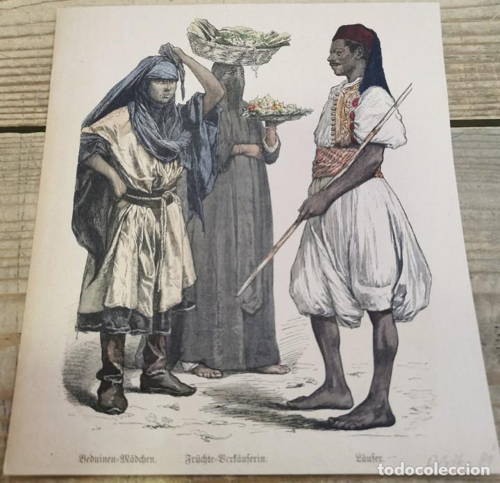 Art: SIGLO XIX, LAMINA ANTIGUA, ETNICA, BEDUINOS, 165X285MM