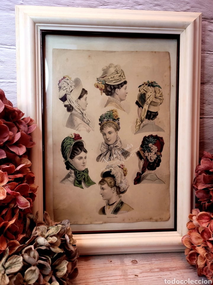 Arte: ANTIGUA Y AUTENTICA L&Aacute;MINA DE MODA FEMENINA- A&Ntilde;O 1879 - ENMARCADA