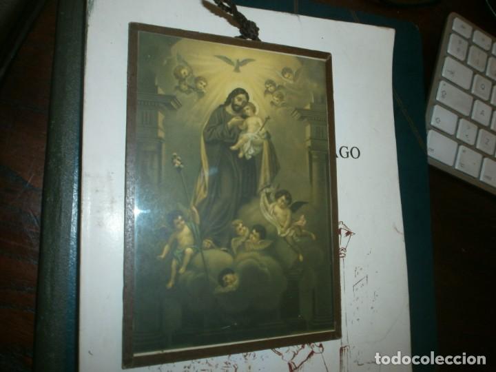 Art: San Jos&eacute; Jesus ni&ntilde;o en brazos angeles, L&aacute;mina enmarcada cristal 15X11 cm. Miguel Jover Valladolid ma