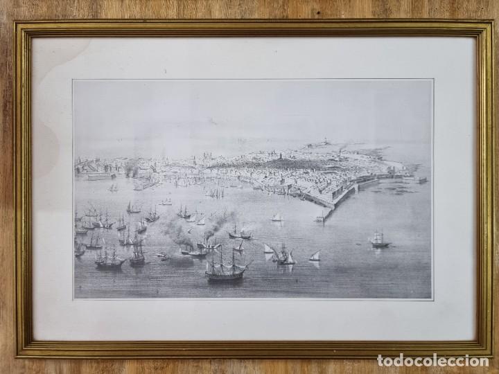 Art: Bahia Cadiz. Antigua lamina enmarcada con cristal