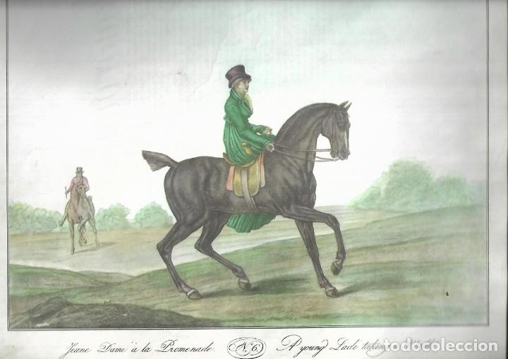 Kunst: 330- LAMINA ANTIGUA DE UNA DAMA A CABALLO N&ordm; 6