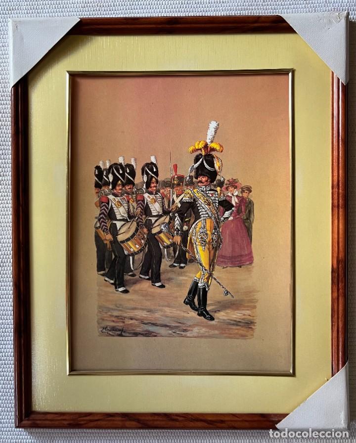 Art: Cuadro 54x44 con lamina de 40x30 y paspart&uacute; amarillo. Soldados siglo XVII