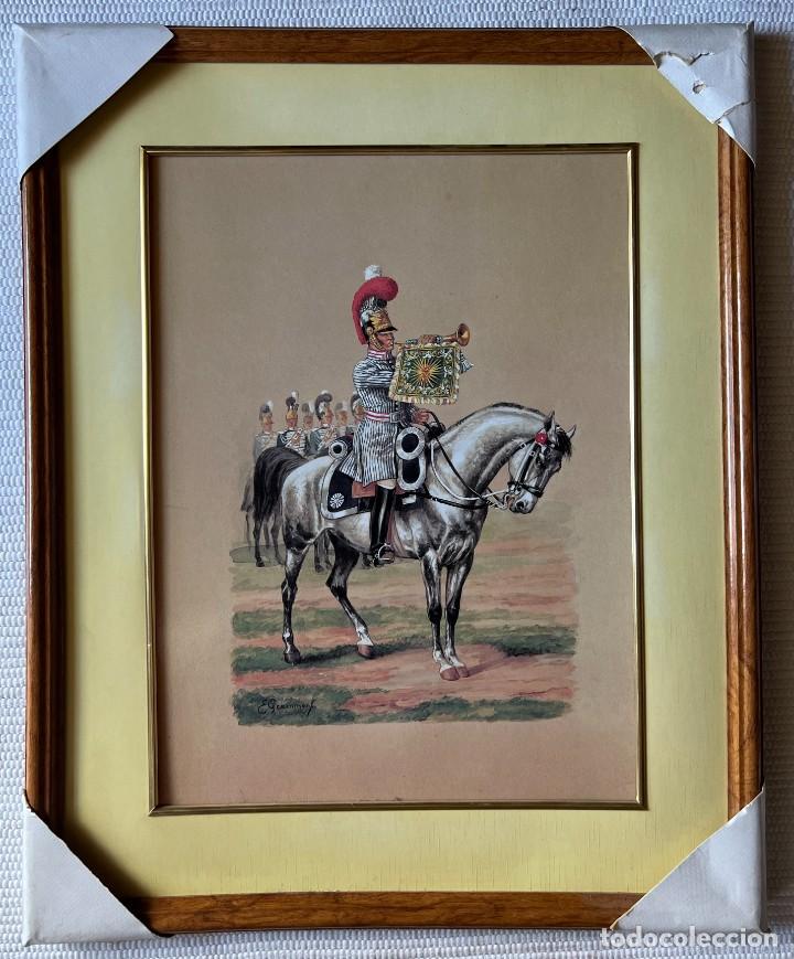 Art: Cuadro 54x44 con lamina de 40x30 y paspart&uacute; amarillo. Soldados siglo XVII