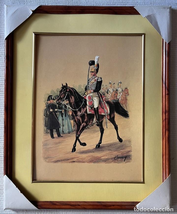 Art: Cuadro 54x44 con lamina de 40x30 y paspart&uacute; amarillo. Soldados siglo XVII