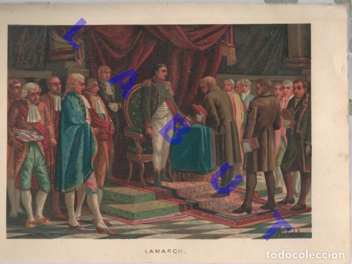 Art: 1883 LAMARCH Y NAPOLEON CROMOLITOGRAFIA GRABADO 33CM DE LA OBRA LA EMANCIPACI&Oacute;N DEL HOMBRE U97