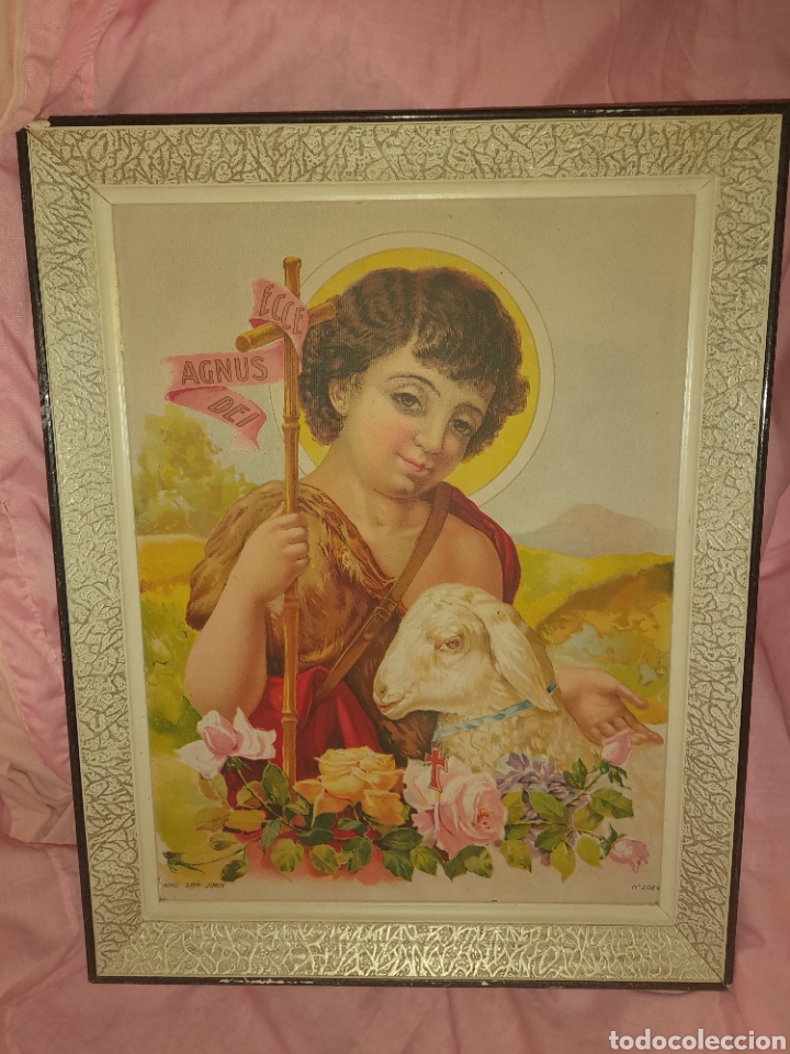 Art: NI&Ntilde;O SAN JUAN ECCE AGNUS DEI N&deg; 2024 ANTIGUA LAMINA LITOGRAF&Iacute;A? CROMOLITOGRAGIA ? UNICA?ENMARCADA