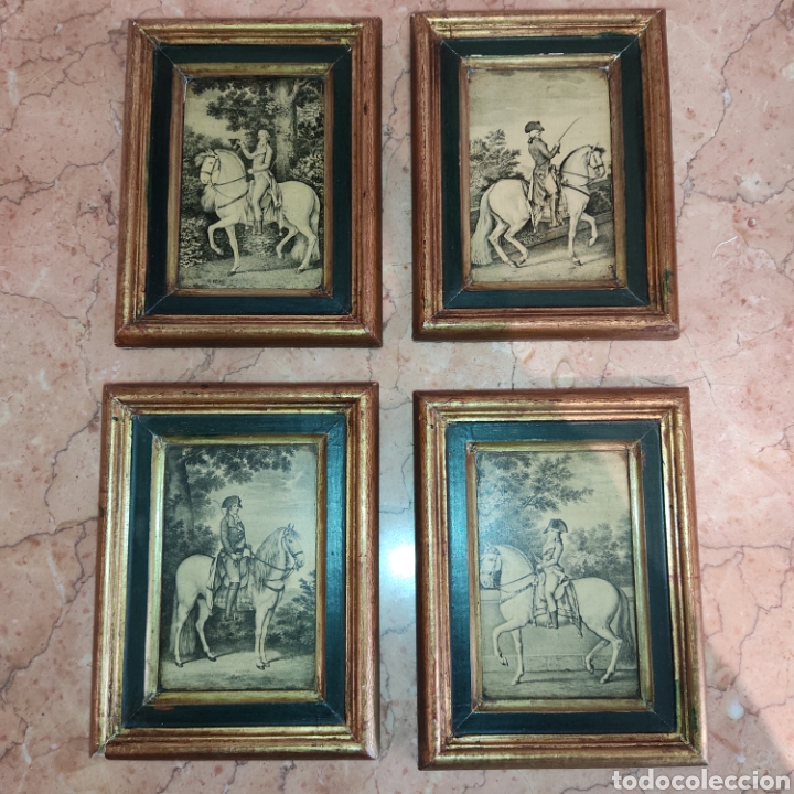 Kunst: LOTE COLECCION 4 CUADRITOS LAMINAS SOBRE MADERA. 16x21cms cada uno.