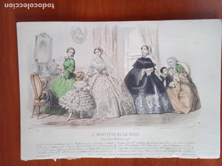 Arte: L&aacute;mina Le Moniteur de la mode. Vestido de novia y acompa&ntilde;antes.
