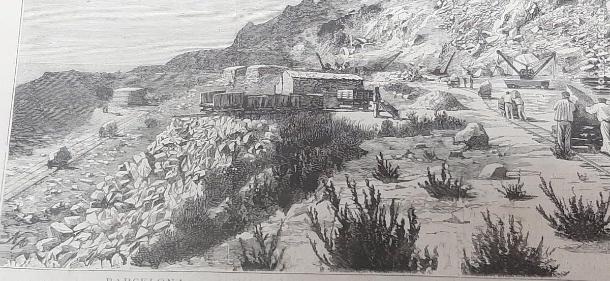 Arte: CANTERA DE ESPARO PARA OBRAS DEL PUERTO. LAMINA ILUSTRACION IB&Eacute;RICA. XIX